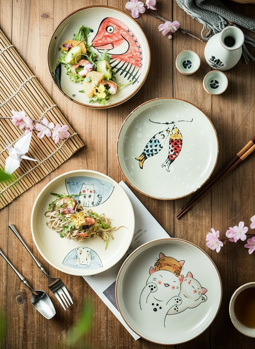 子猫小魚皿　kitten and small fish plate