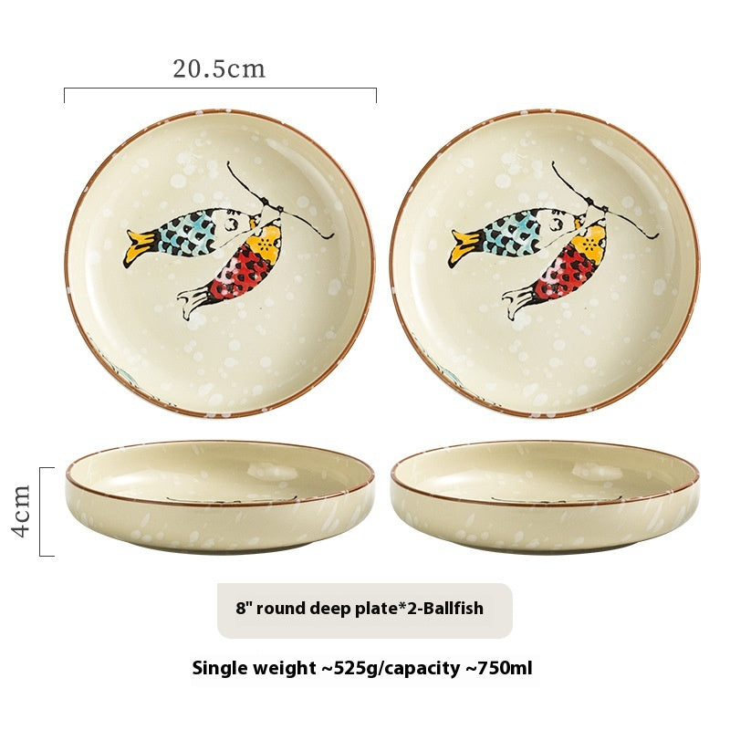 子猫小魚皿　kitten and small fish plate