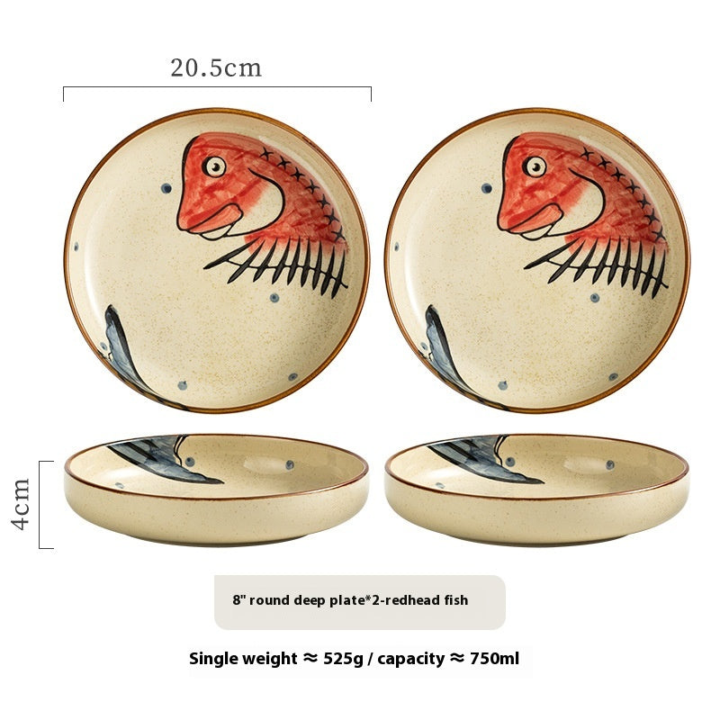 子猫小魚皿　kitten and small fish plate